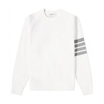 Thom Browne Classic 4-Bar Crewneck Waffle Long Sleeve Sweatshirt White MJT205A-06452-100