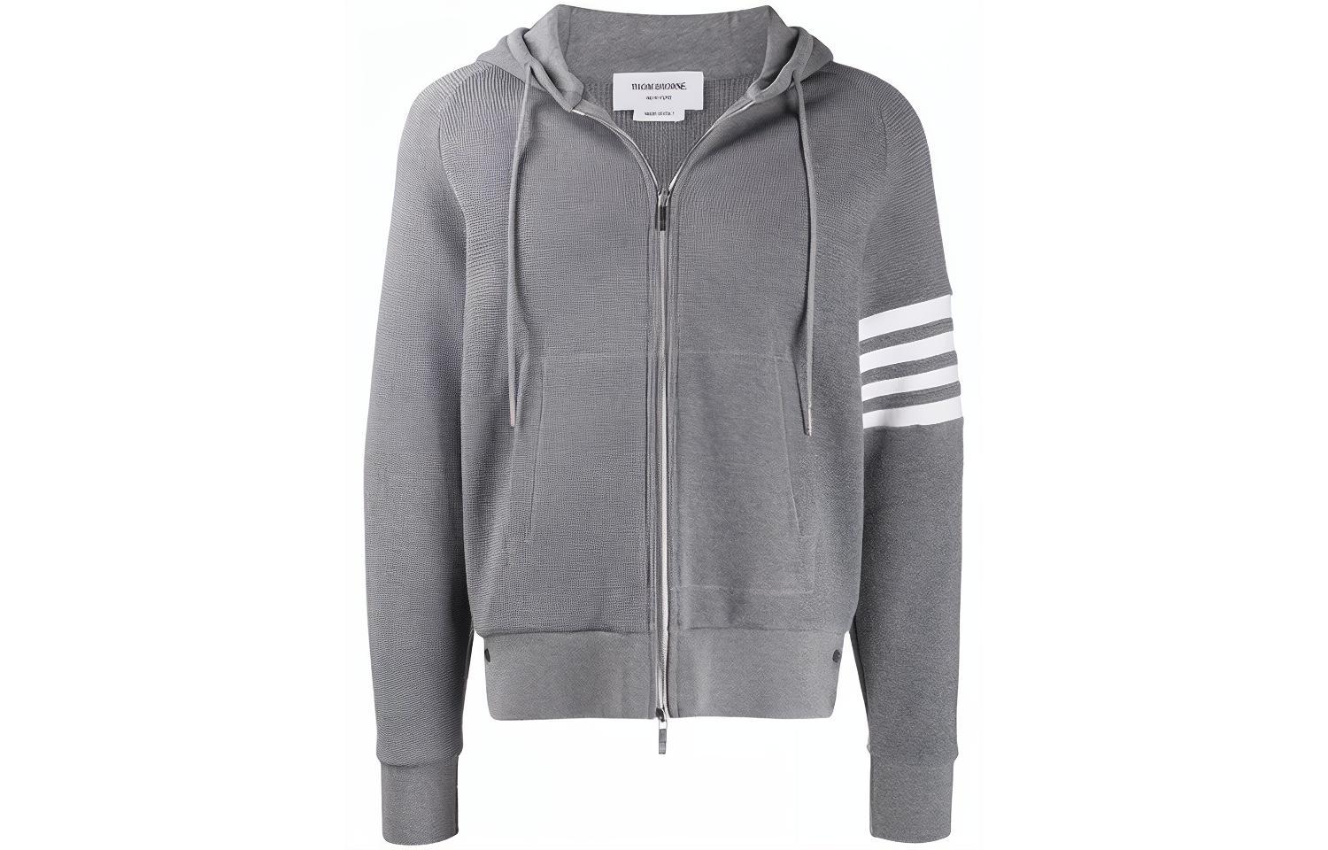 Thom Browne Classic 4-Bar Waffle Zip Hoodie in Gray MJT204A-06452-035
