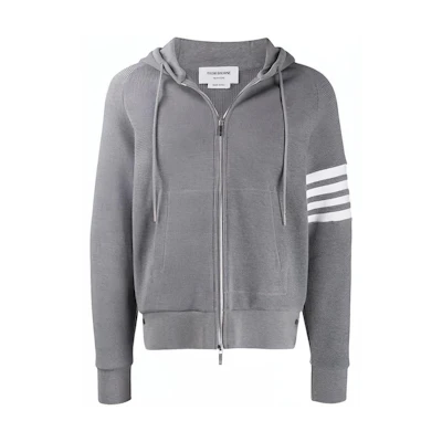 Thom Browne Classic 4-Bar Waffle Zip Hoodie in Gray MJT204A-06452-035