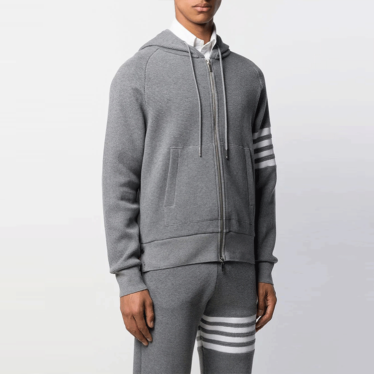 Thom Browne Classic 4-Bar Waffle Zip Hoodie in Gray MJT204A-06452-035 圖 5