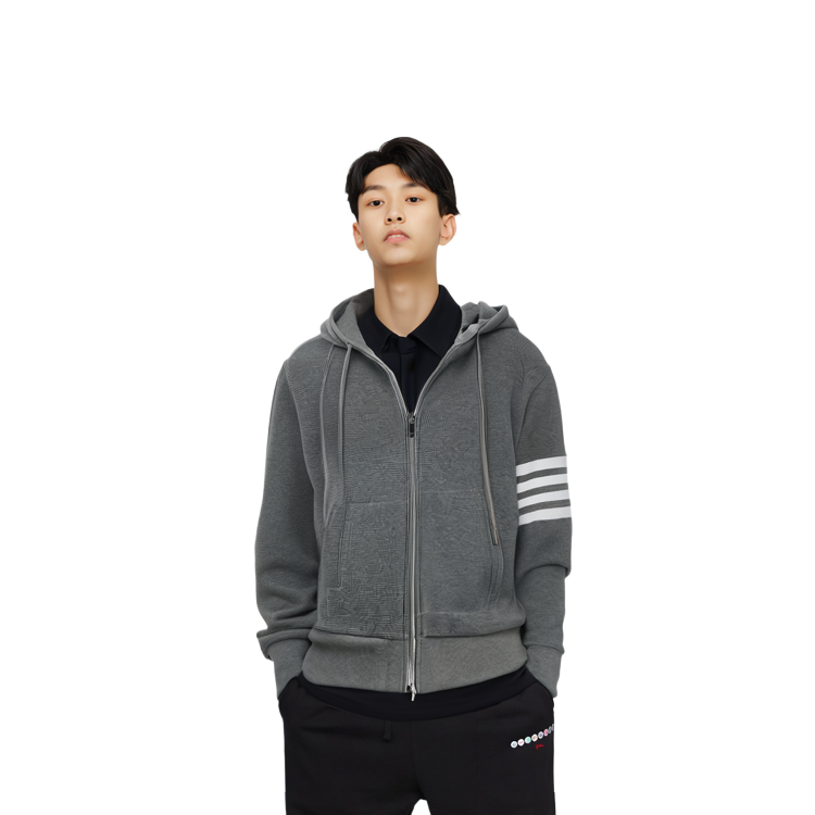 Thom Browne Classic 4-Bar Waffle Zip Hoodie in Gray MJT204A-06452-035 圖 7
