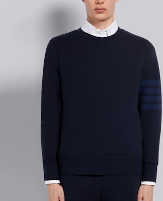 トムブラウン クラシック 4ストライプ ニット プルオーバー ネイビーブルーセーター MJT248A-06910-415 Purchase トムブラウン クラシック 4ストライプ ニット プルオーバー ネイビーブルーセーター MJT248A-06910-415