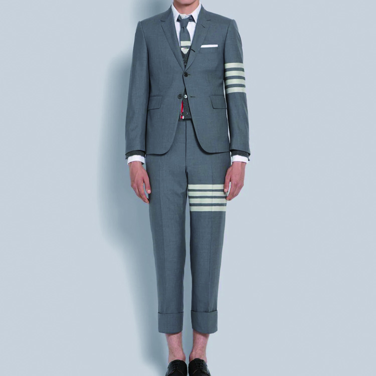 Shop Thom Browne Classic 4-Striped Grey Suit Trousers Spring Edition MTC001A-06146-035