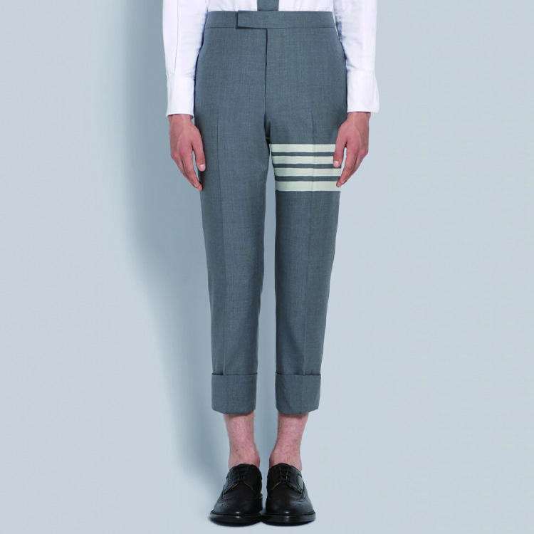 Purchase Thom Browne Classic 4-Striped Grey Suit Trousers Spring Edition MTC001A-06146-035