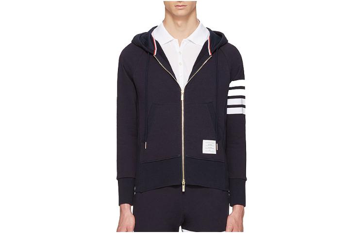 Thom Browne Classic 4-Stripes Navy Blue Zip-Up Hoodie Jacket for Men MJT002H-00535-461