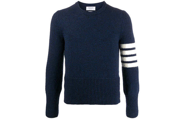 THOM BROWNE Classic Four-Stripe Wool Crewneck Sweater Blue MKA317A-01085-415