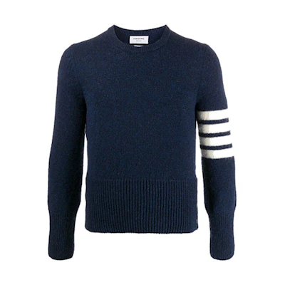 THOM BROWNE Classic Four-Stripe Wool Crewneck Sweater Blue MKA317A-01085-415