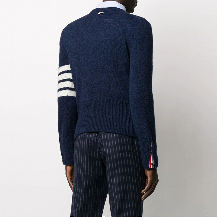 Details for THOM BROWNE Classic Four-Stripe Wool Crewneck Sweater Blue MKA317A-01085-415