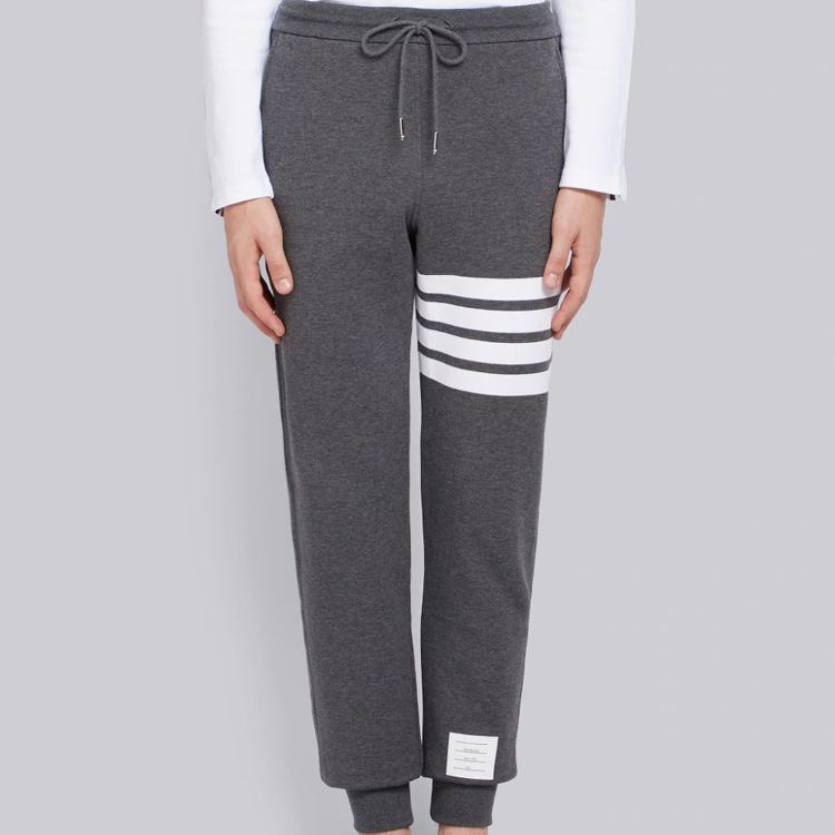 Lookbook Thom Browne Classic Grey 4-Bar Knitted Track Pants Men’s Spring Fall MJQ008H00535-025