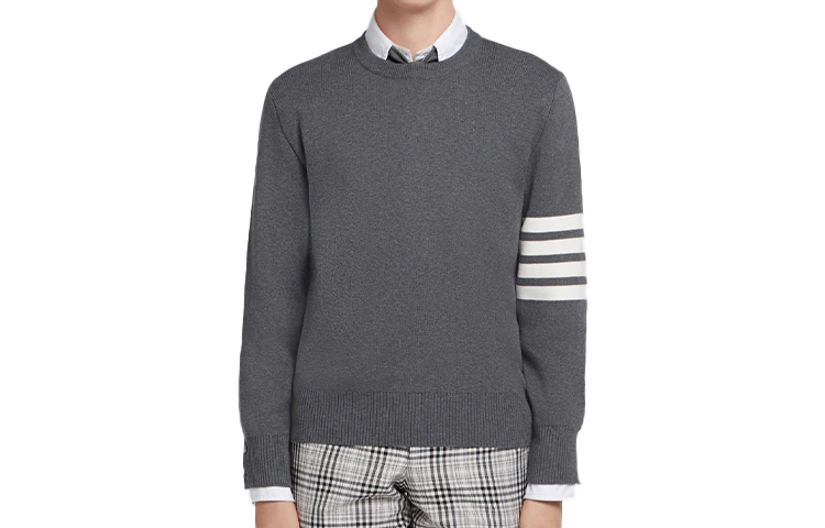 Thom Browne Classic Grey Four-Stripe Crewneck Knit Sweatshirt MKA202A-00219-035
