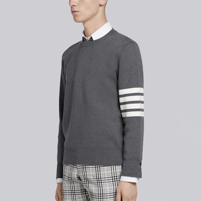 Thom Browne 經典灰四色條紋圓領針織衫 MKA202A-00219-035 Shop Thom Browne 經典灰四色條紋圓領針織衫 MKA202A-00219-035