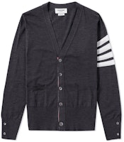 THOM BROWNE Classic Grey Four-Stripe Single-Breasted Sweater MKC002A-00014-022 THOM BROWNE Classic Grey Four-Stripe Single-Breasted Sweater MKC002A-00014-022