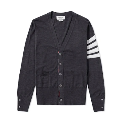 THOM BROWNE Classic Grey Four-Stripe Single-Breasted Sweater MKC002A-00014-022