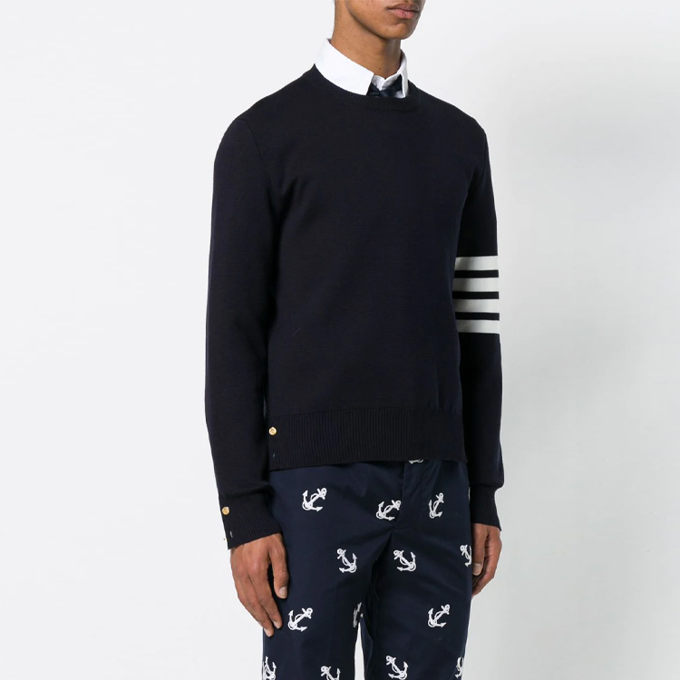 Shop Thom Browne Classic Ivy Boy 4-Bar Navy Blue Baju Sejuk Rajut Pullover. MKA202A-00219-415