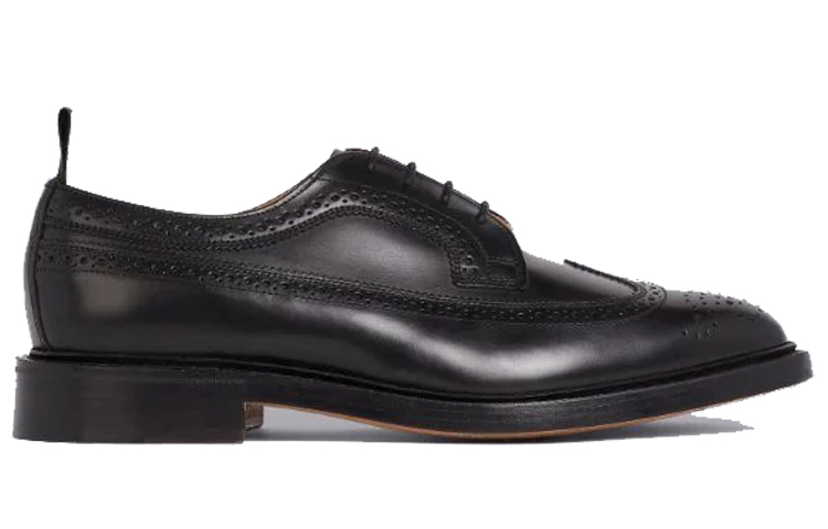 Order Thom Browne Lelaki Classic Longwing Brogue 'Hitam Berkilau' MFD002A06764001