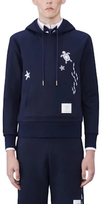 Thom Browne Classic Sailing Hoodie Navy Blue Animal Print Pullover MJT431E-03377-415 Buy Thom Browne Classic Sailing Hoodie Navy Blue Animal Print Pullover MJT431E-03377-415