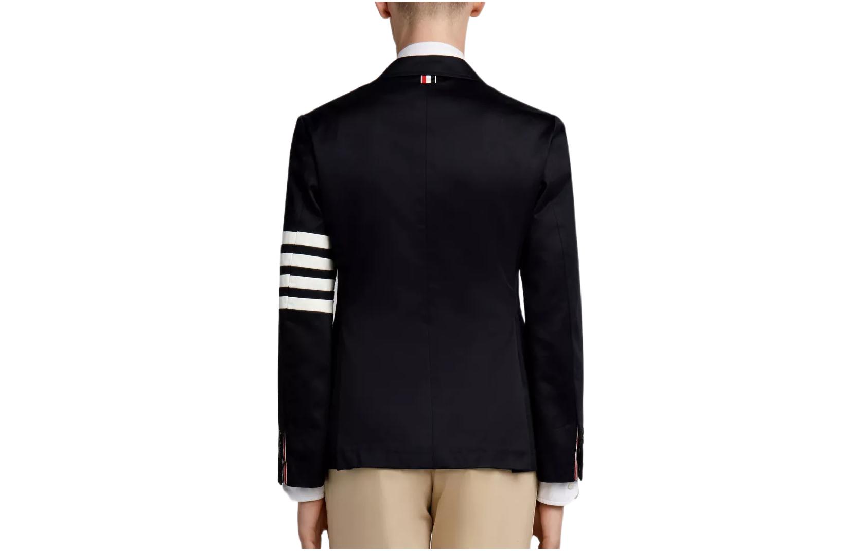 Shop THOM BROWNE Blazer Navy Classic Split Stripe Back-to-School MJU490A-03788-415