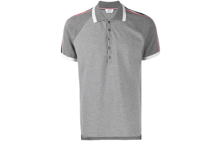 THOM BROWNE Classic Stripe Polo Shirt Light Grey MJP086A-00050-055