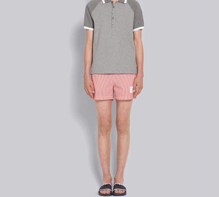 Details for トム・ブラウン クラシックストライプポロシャツ ライトグレー MJP086A-00050-055