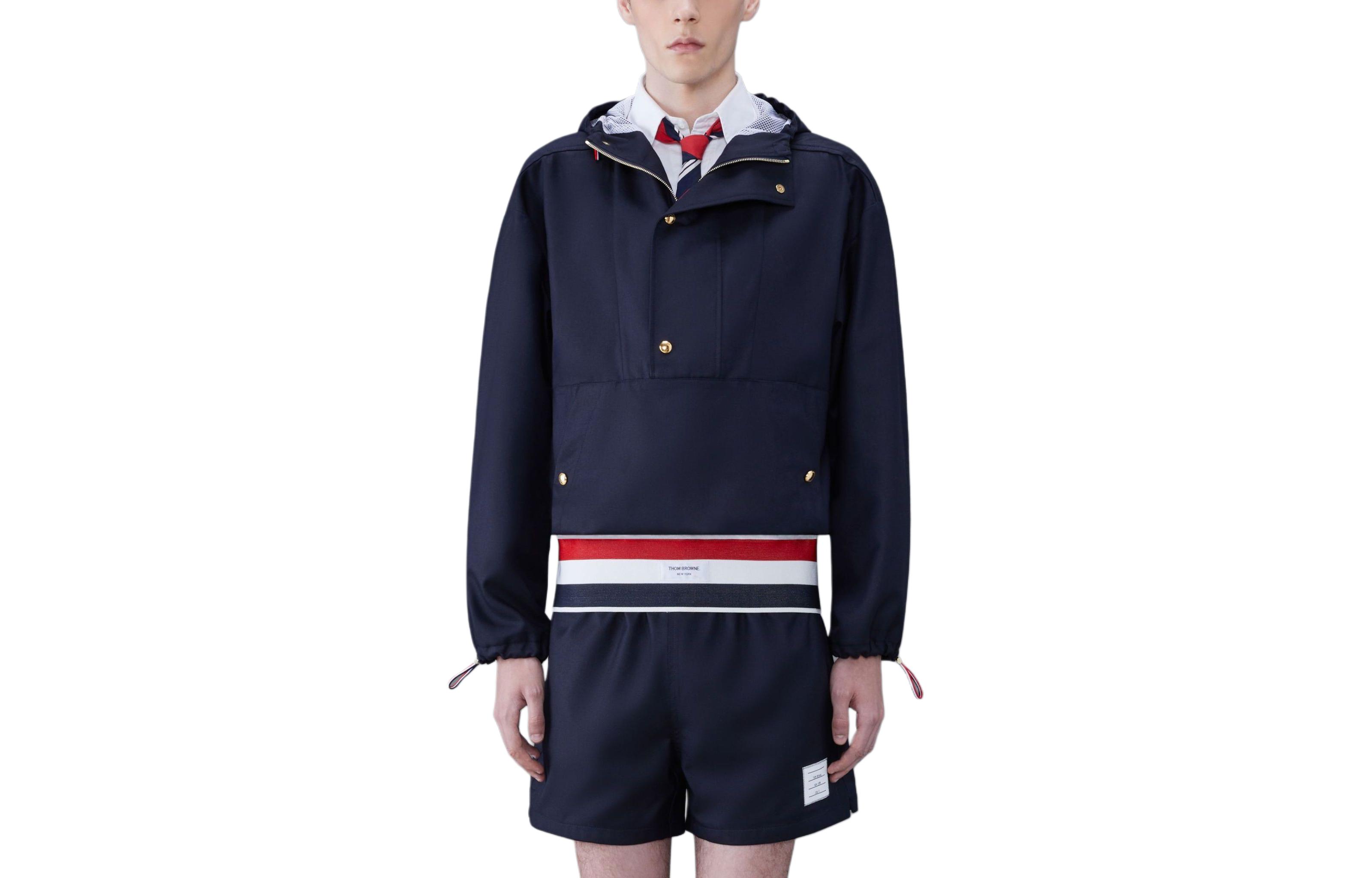 Thom Browne Classic Stripe Zip Hoodie Jacket Navy Blue  Outerwear. MJO213A-00626-415