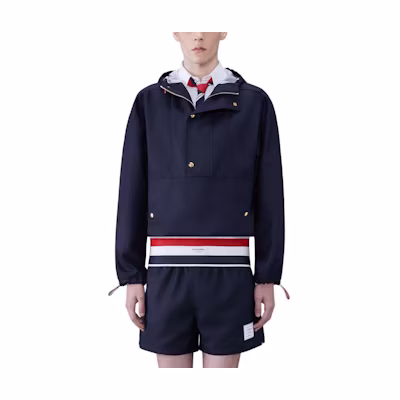 Thom Browne Classic Stripe Zip Hoodie Jacket Navy Blue Outerwear. MJO213A-00626-415