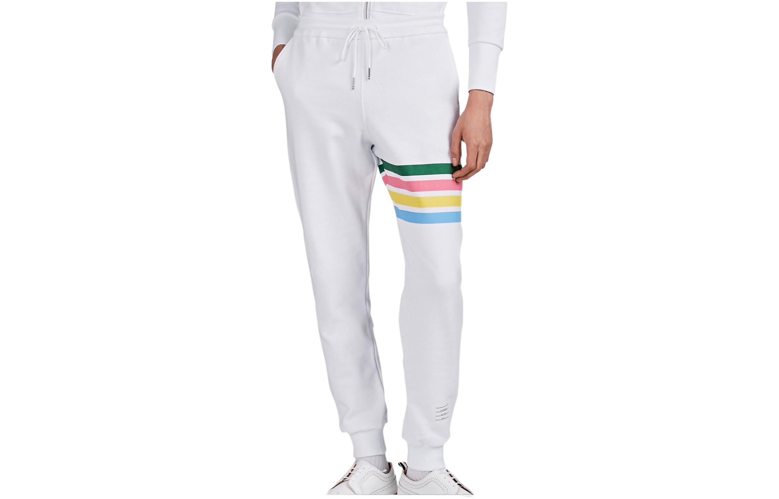 Order Pantalones Jogger Blancos Thom Browne para Hombre con Rayas Colorblock MJQ065E-04061-100
