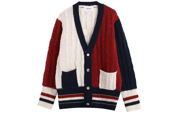 Thom Browne Colorblock Stripe Single-Breasted Wool Knit Sweater Red (). MKC357F-Y1502-960