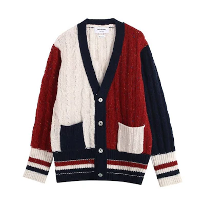 Thom Browne Colorblock Stripe Single-Breasted Wool Knit Sweater Red (). MKC357F-Y1502-960