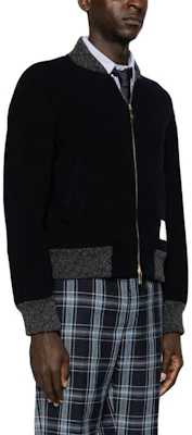 Thom Browne Jaket Baseball Colorblock Navy Blue dengan Resleting. MJT395A-J0100-415 Details for Thom Browne Jaket Baseball Colorblock Navy Blue dengan Resleting. MJT395A-J0100-415