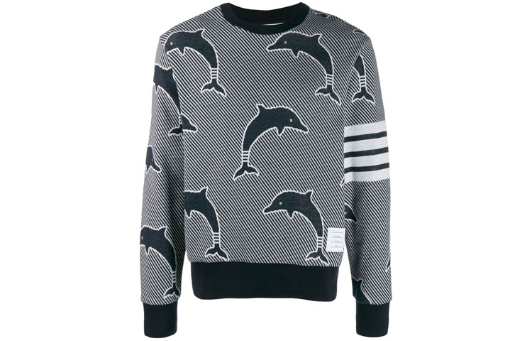 Thom Browne Dolphin Print Striped Crewneck Sweatshirt Blue Edition MJT134A-06222-415