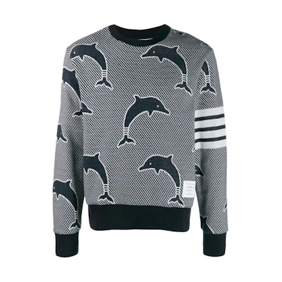 Thom Browne Dolphin Print Striped Crewneck Sweatshirt Blue Edition MJT134A-06222-415