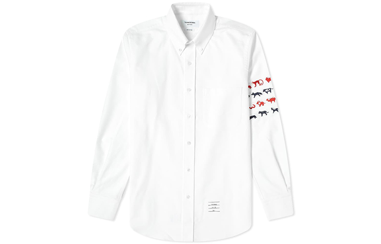 Thom Browne Embroidered 4-Stripe White Long Sleeve Shirt for Men MWL272E-06177-100