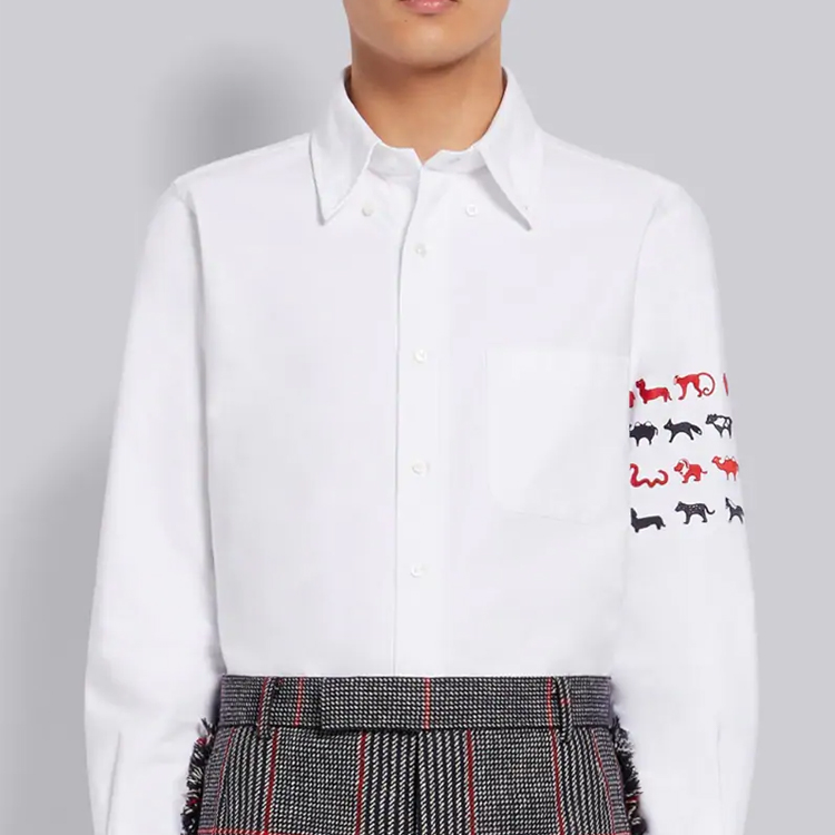 Thom Browne Embroidered 4-Stripe White Long Sleeve Shirt for Men MWL272E-06177-100 圖 3