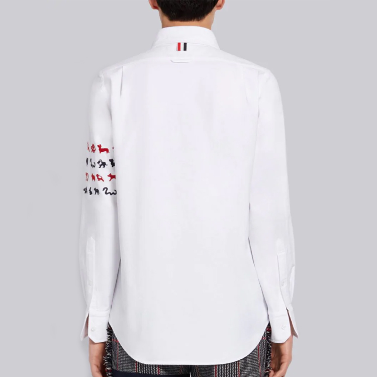 Thom Browne Embroidered 4-Stripe White Long Sleeve Shirt for Men MWL272E-06177-100 圖 4
