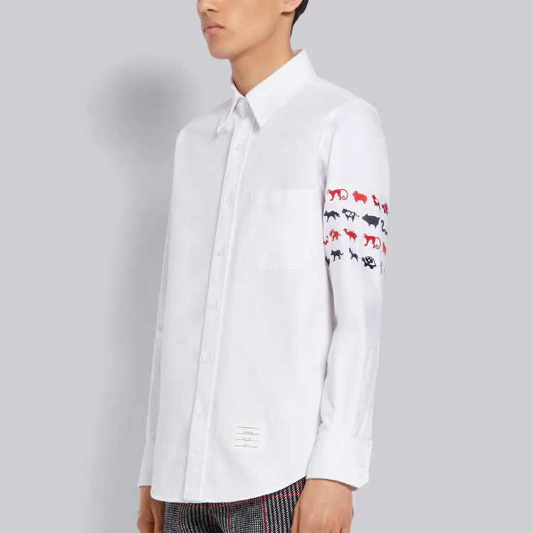 Thom Browne Embroidered 4-Stripe White Long Sleeve Shirt for Men MWL272E-06177-100 圖 5