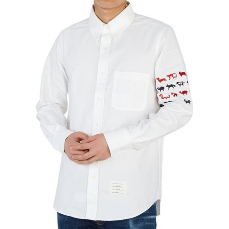 Thom Browne Embroidered 4-Stripe White Long Sleeve Shirt for Men MWL272E-06177-100 圖 7