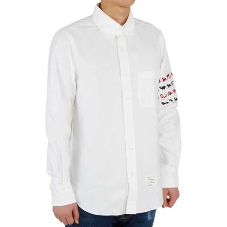 Thom Browne Embroidered 4-Stripe White Long Sleeve Shirt for Men MWL272E-06177-100 圖 8