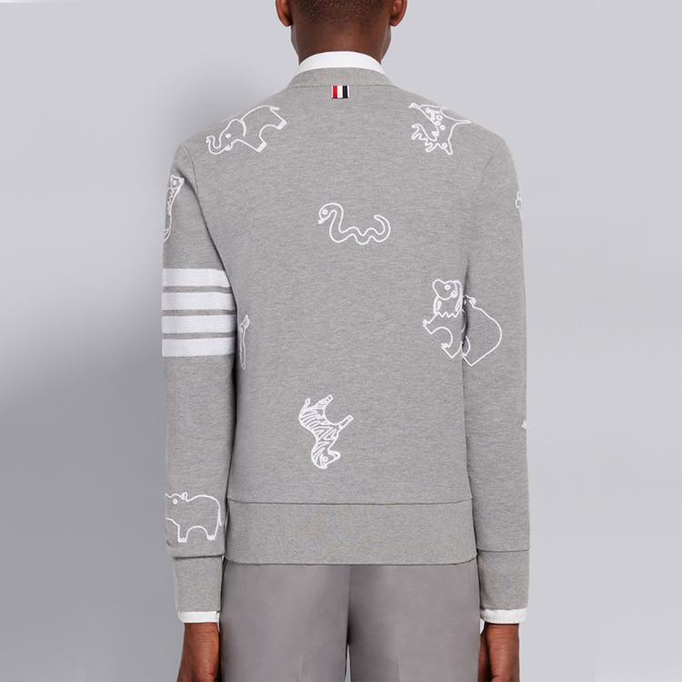 Thom Browne Embroidered V-Neck Striped Cardigan Light Grey Sweater MJT257E-00050-055 圖 5