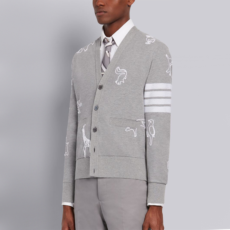 Thom Browne Embroidered V-Neck Striped Cardigan Light Grey Sweater MJT257E-00050-055 圖 6