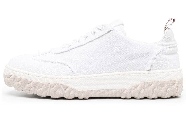 Buy THOM BROWNE 野外棉布低筒綁帶時尚板鞋 男款 白色