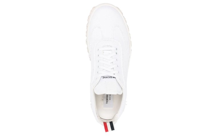Shop THOM BROWNE 野外棉布低筒綁帶時尚板鞋 男款 白色