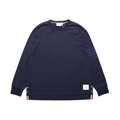 THOM BROWNE Four-Bar Cotton Long Sleeve Tee Navy Fall Edition MJS117A-06769-415
