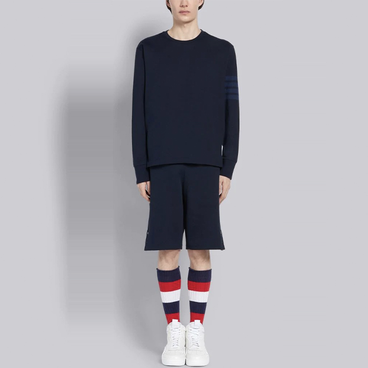 Shop THOM BROWNE Camiseta Manga Larga de Algodón Azul Marino Edición Otoño. MJS117A-06769-415