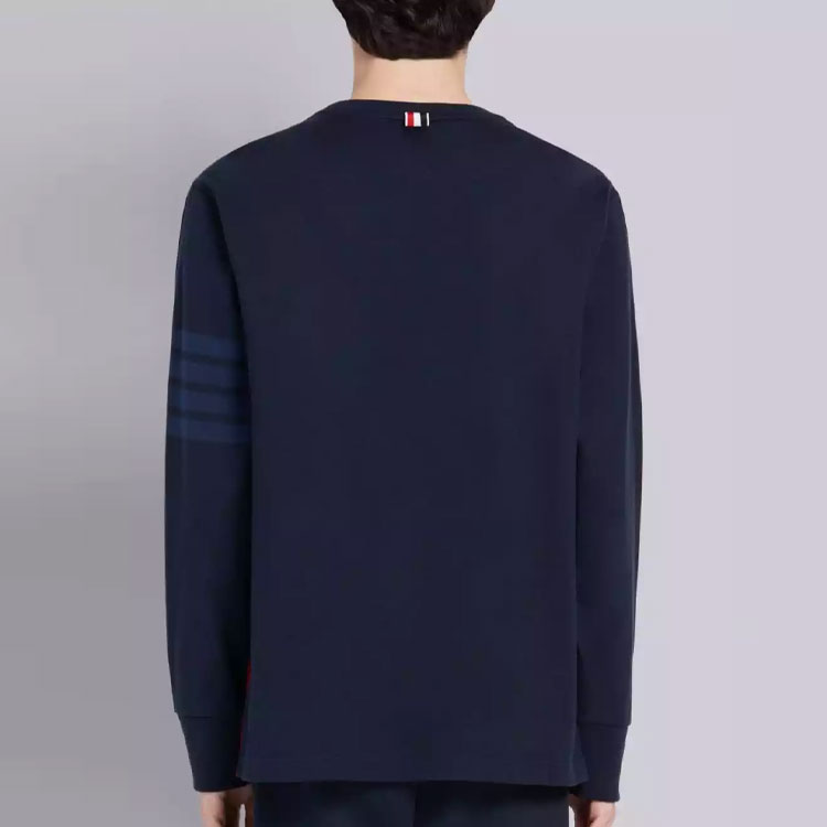 Details for THOM BROWNE Camiseta Manga Larga de Algodón Azul Marino Edición Otoño. MJS117A-06769-415