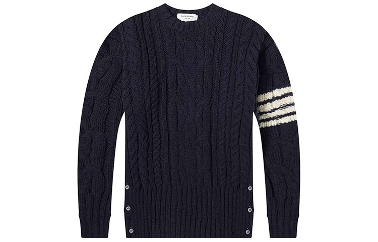 Thom Browne Four-Bar Navy Mohair Wool Crewneck Knit Sweater MKA233A-00278-415