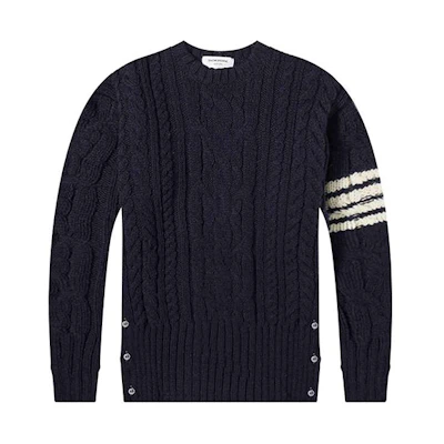 Thom Browne Four-Bar Navy Mohair Wool Crewneck Knit Sweater MKA233A-00278-415