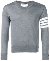 Thom Browne Four-Bar Stripe V-Neck Knit Sweater Gray MKA230A-00014-035 Thom Browne Four-Bar Stripe V-Neck Knit Sweater Gray MKA230A-00014-035