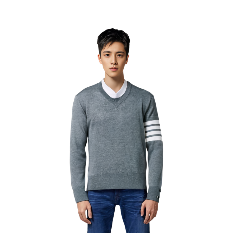 Details for Thom Browne 四條紋V領針織毛衣 灰色 MKA230A-00014-035