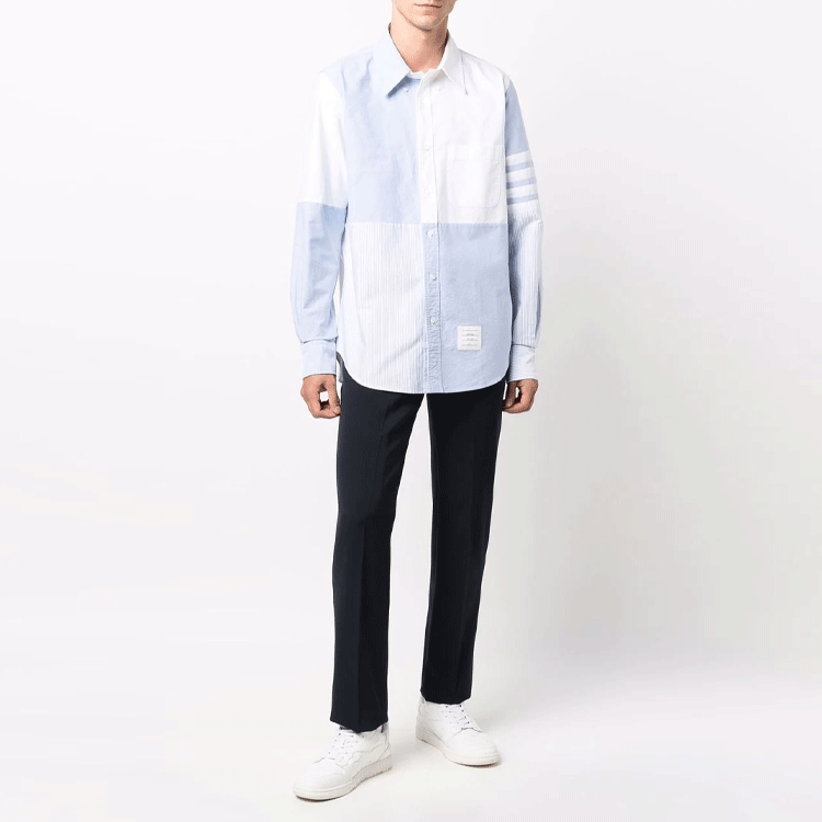Thom Browne Four-Bar Striped Colorblock Shirt Blue MWL324A-06177-480 圖 3