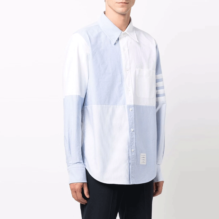 Thom Browne Four-Bar Striped Colorblock Shirt Blue MWL324A-06177-480 圖 4